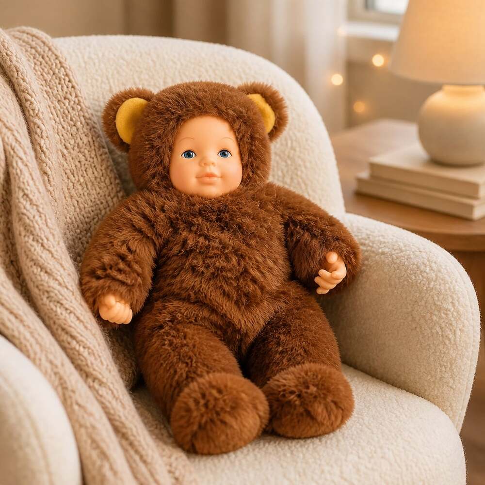 Anne Geddes 8" Baby Brown Bear Doll with Blue Eyes Stuffed Plush Bear 1997 Rare